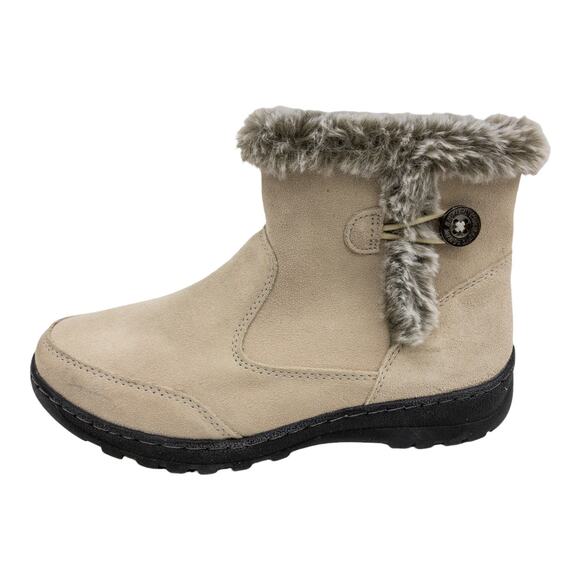 Khombu Cream Tan Water Resistant Suede Fur Winter Ankle Boots Womens size 8 9 10 - Picture 2 of 9